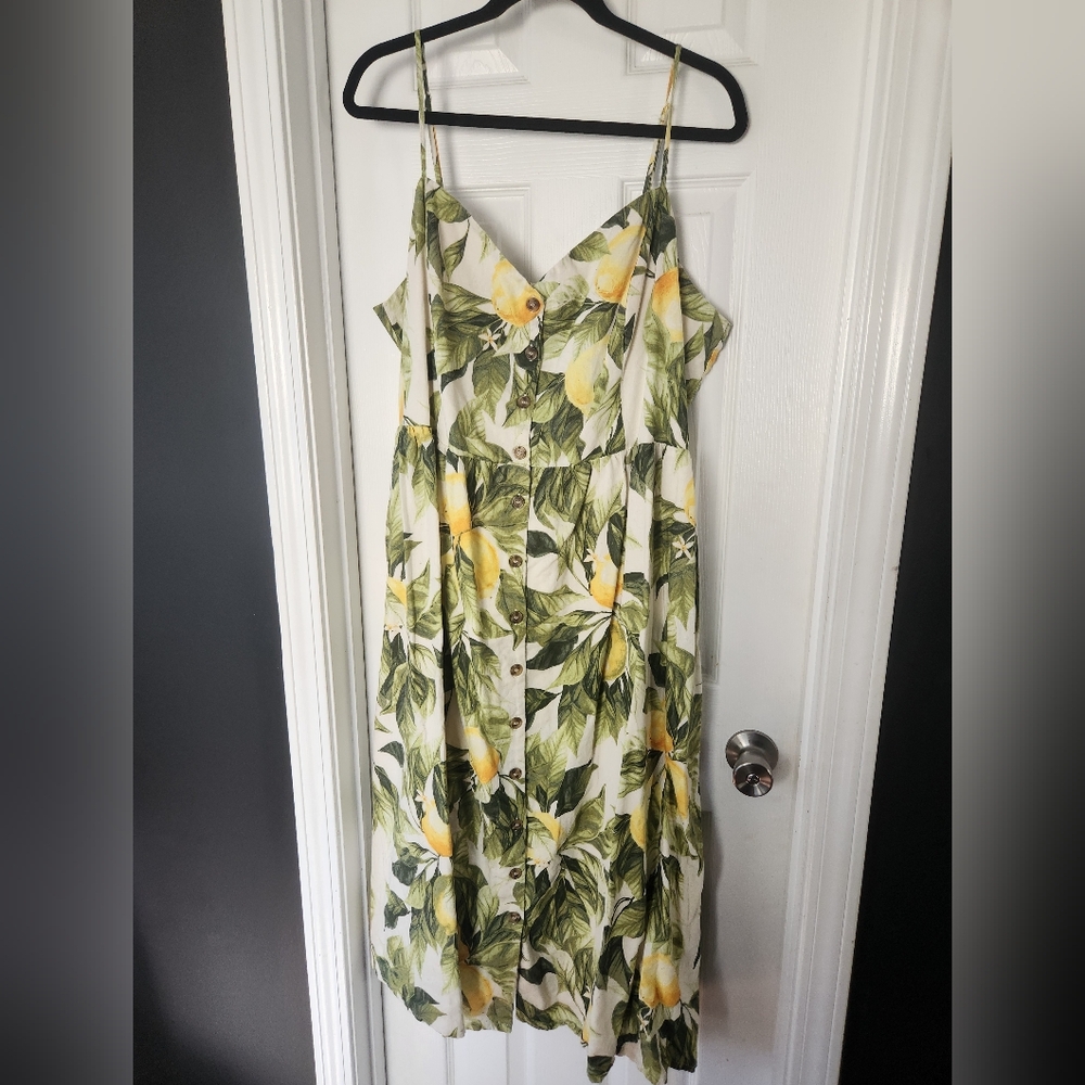 H&M White Sundress with Green Leaf and Yellow Lemon Print - Picture 3 of 10